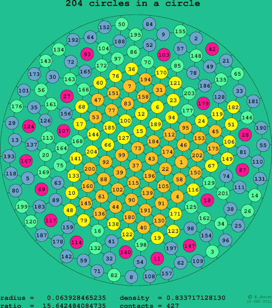 204 circles in a circle