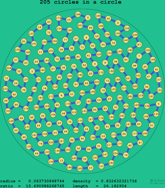 205 circles in a circle