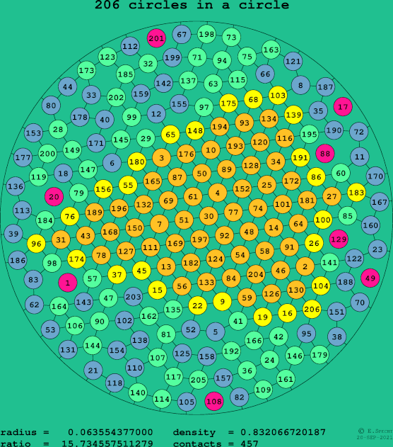 206 circles in a circle