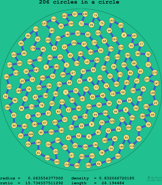 206 circles in a circle