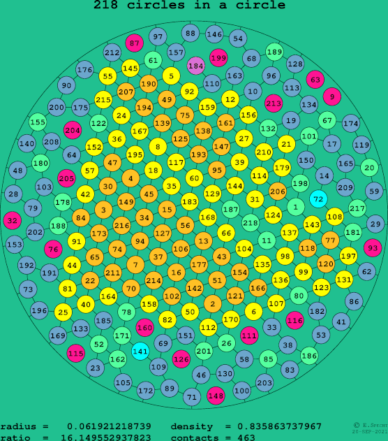 218 circles in a circle