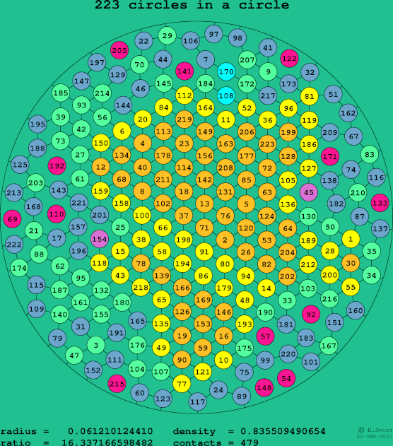 223 circles in a circle