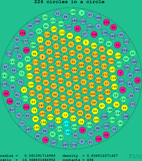 224 circles in a circle