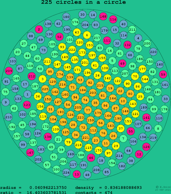 225 circles in a circle