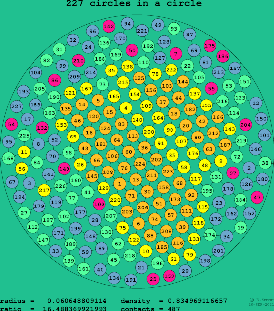 227 circles in a circle