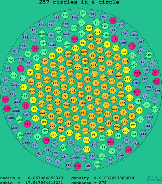 257 circles in a circle