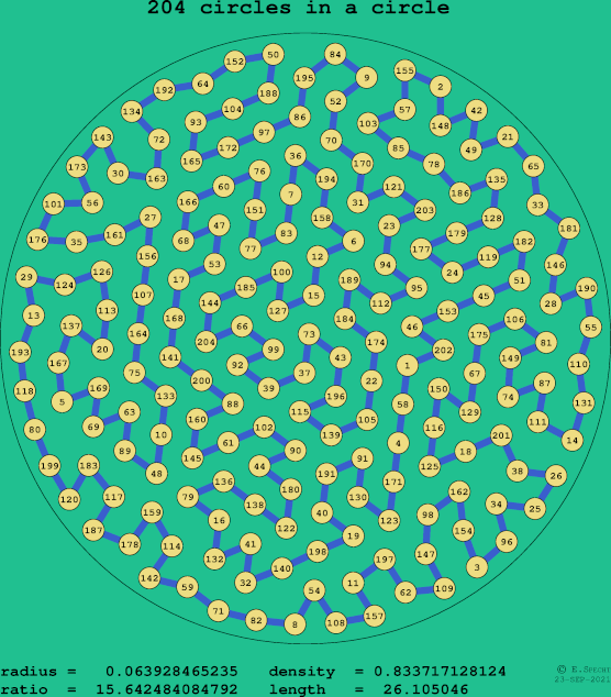 204 circles in a circle