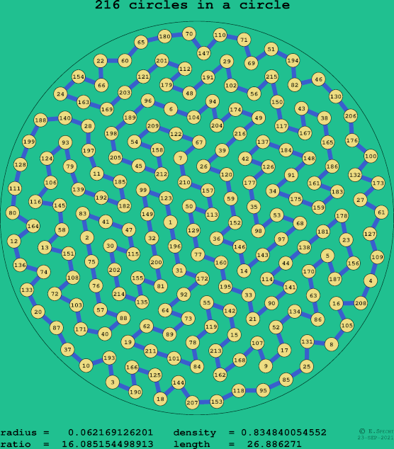 216 circles in a circle