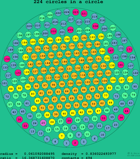 224 circles in a circle