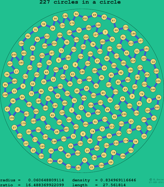 227 circles in a circle