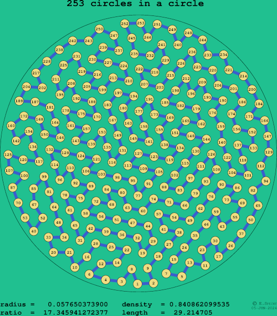 253 circles in a circle