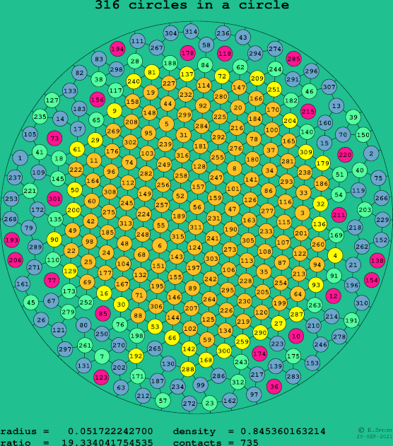 316 circles in a circle