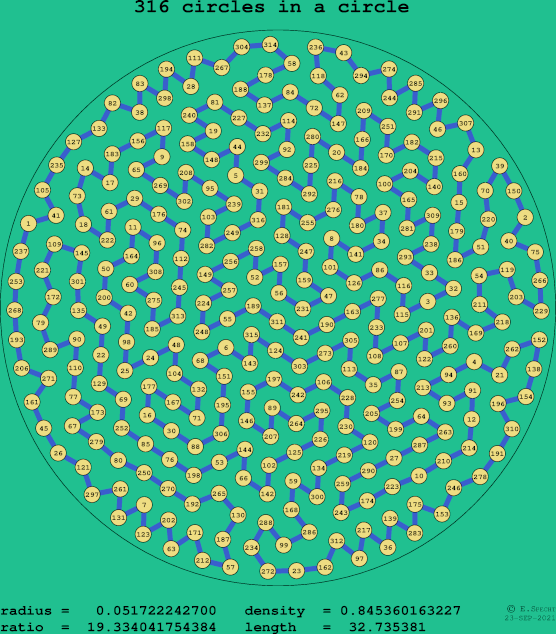 316 circles in a circle