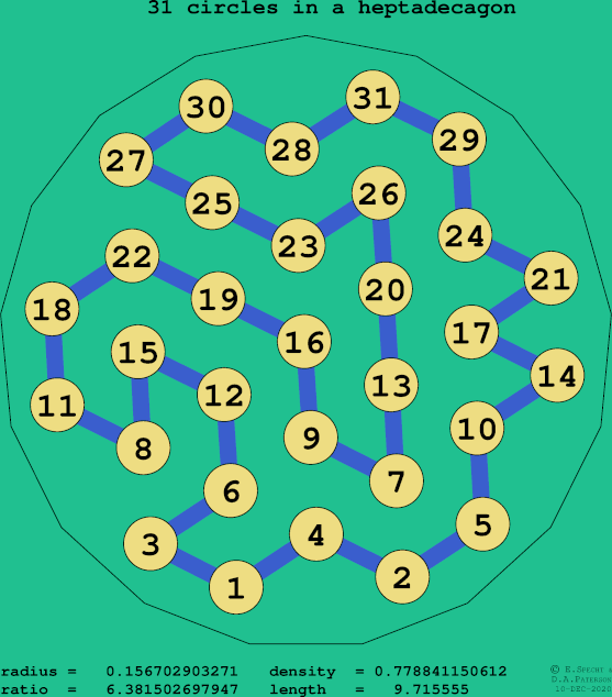 31 circles in a regular heptadecagon