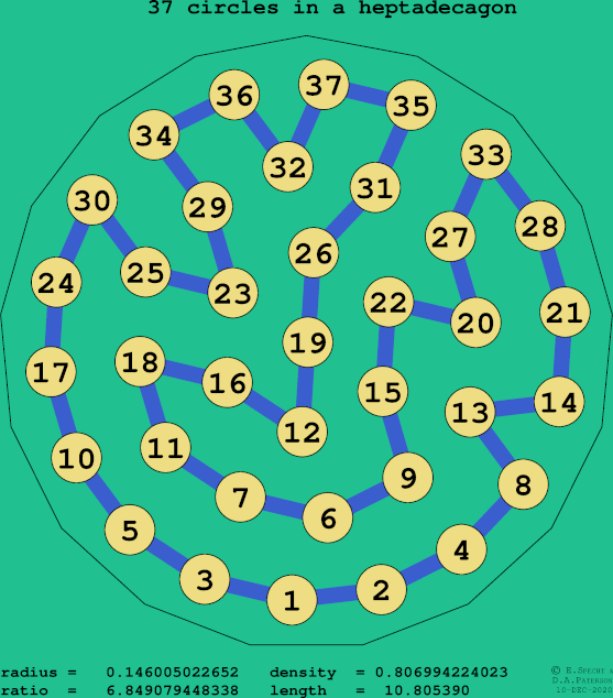 37 circles in a regular heptadecagon