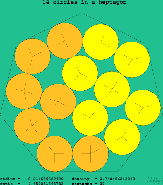 14 circles in a regular heptagon