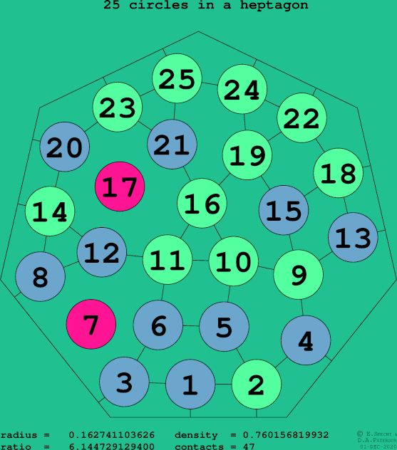 25 circles in a regular heptagon