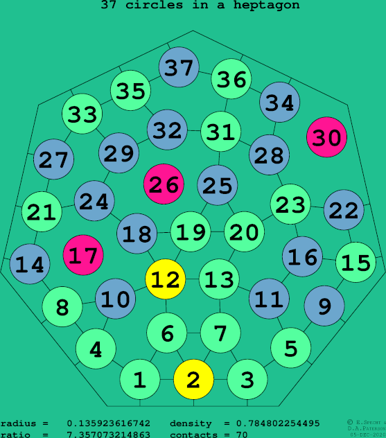 37 circles in a regular heptagon