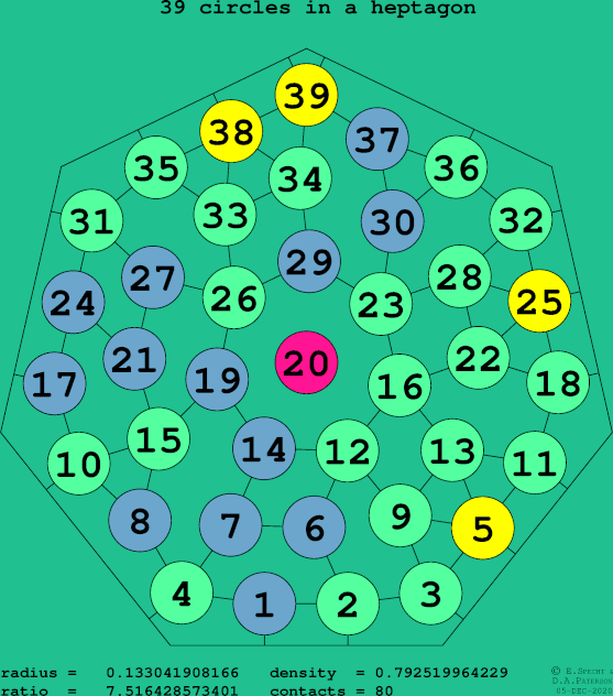 39 circles in a regular heptagon