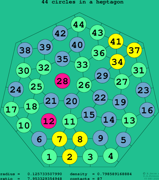 44 circles in a regular heptagon