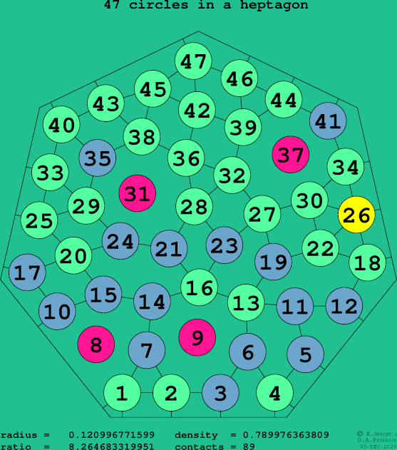 47 circles in a regular heptagon