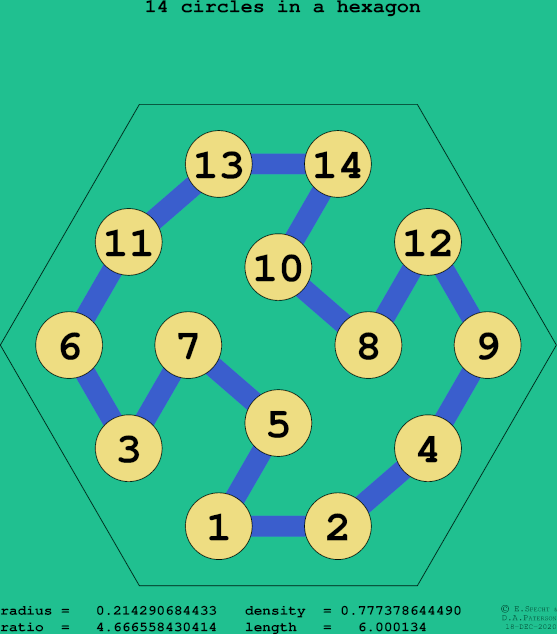 14 circles in a regular hexagon