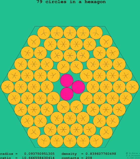 79 circles in a regular hexagon