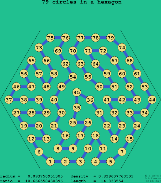 79 circles in a regular hexagon