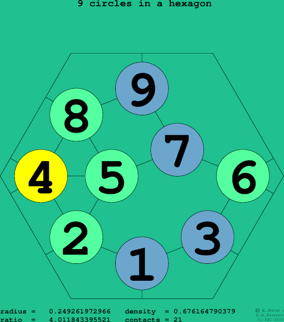 9 circles in a regular hexagon