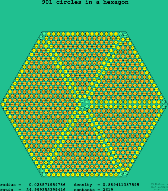 901 circles in a regular hexagon