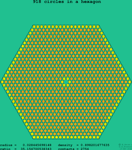 918 circles in a regular hexagon