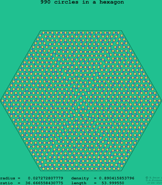 990 circles in a regular hexagon