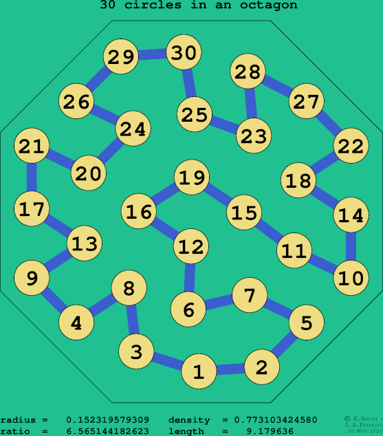 30 circles in a regular octagon