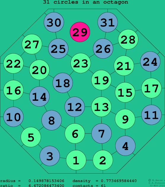 31 circles in a regular octagon