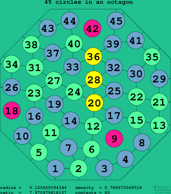 45 circles in a regular octagon
