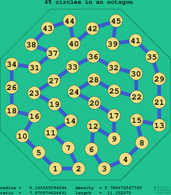 45 circles in a regular octagon