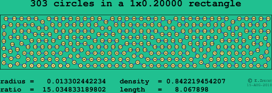 303 circles in a rectangle