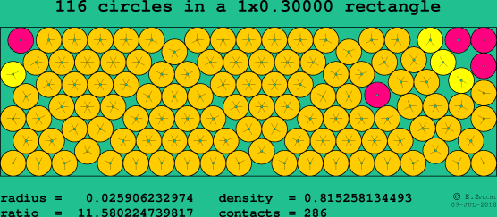 116 circles in a rectangle