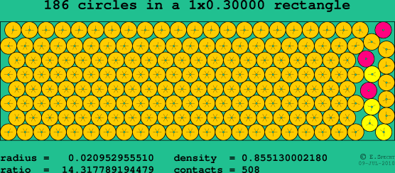 186 circles in a rectangle