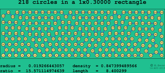 218 circles in a rectangle