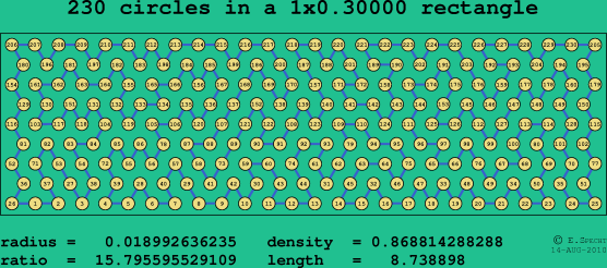 230 circles in a rectangle