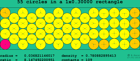 55 circles in a rectangle