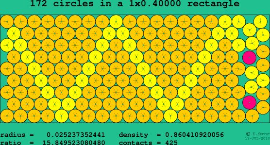 172 circles in a rectangle