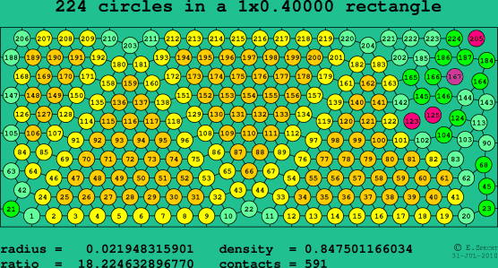 224 circles in a rectangle