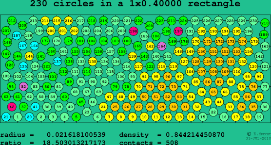 230 circles in a rectangle