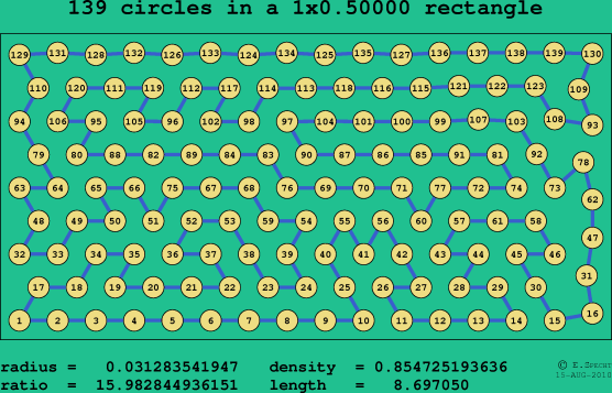 139 circles in a rectangle