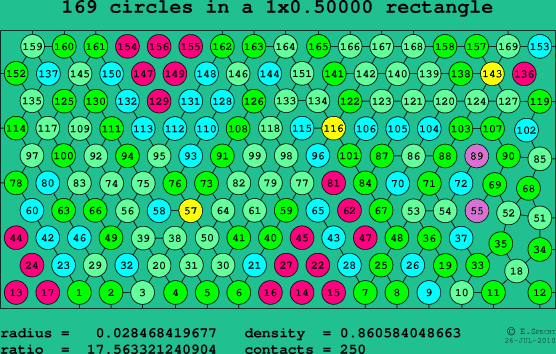 169 circles in a rectangle