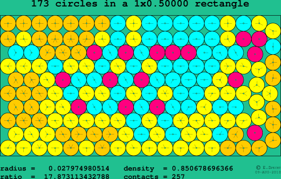 173 circles in a rectangle