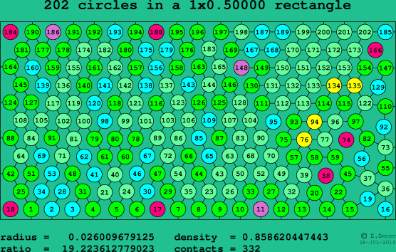 202 circles in a rectangle