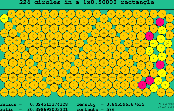 224 circles in a rectangle